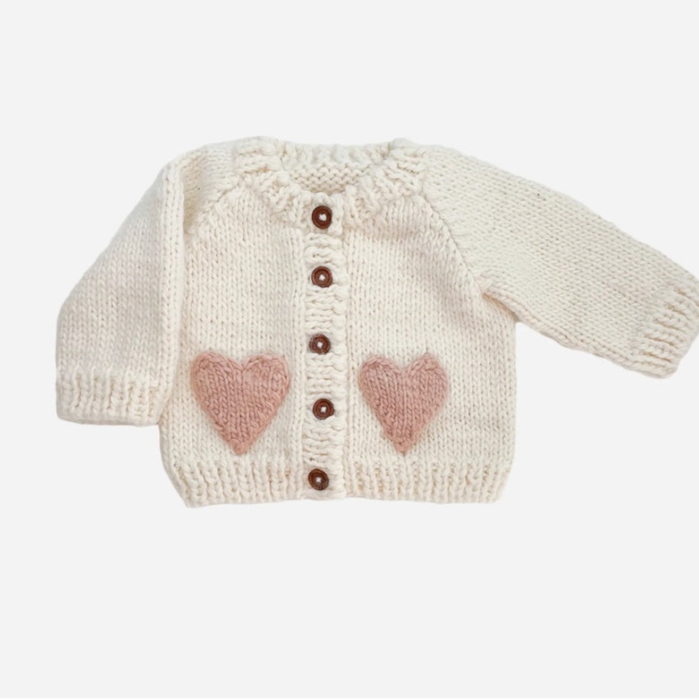Blueberry Hill Heart Cardigan, Blush (M)